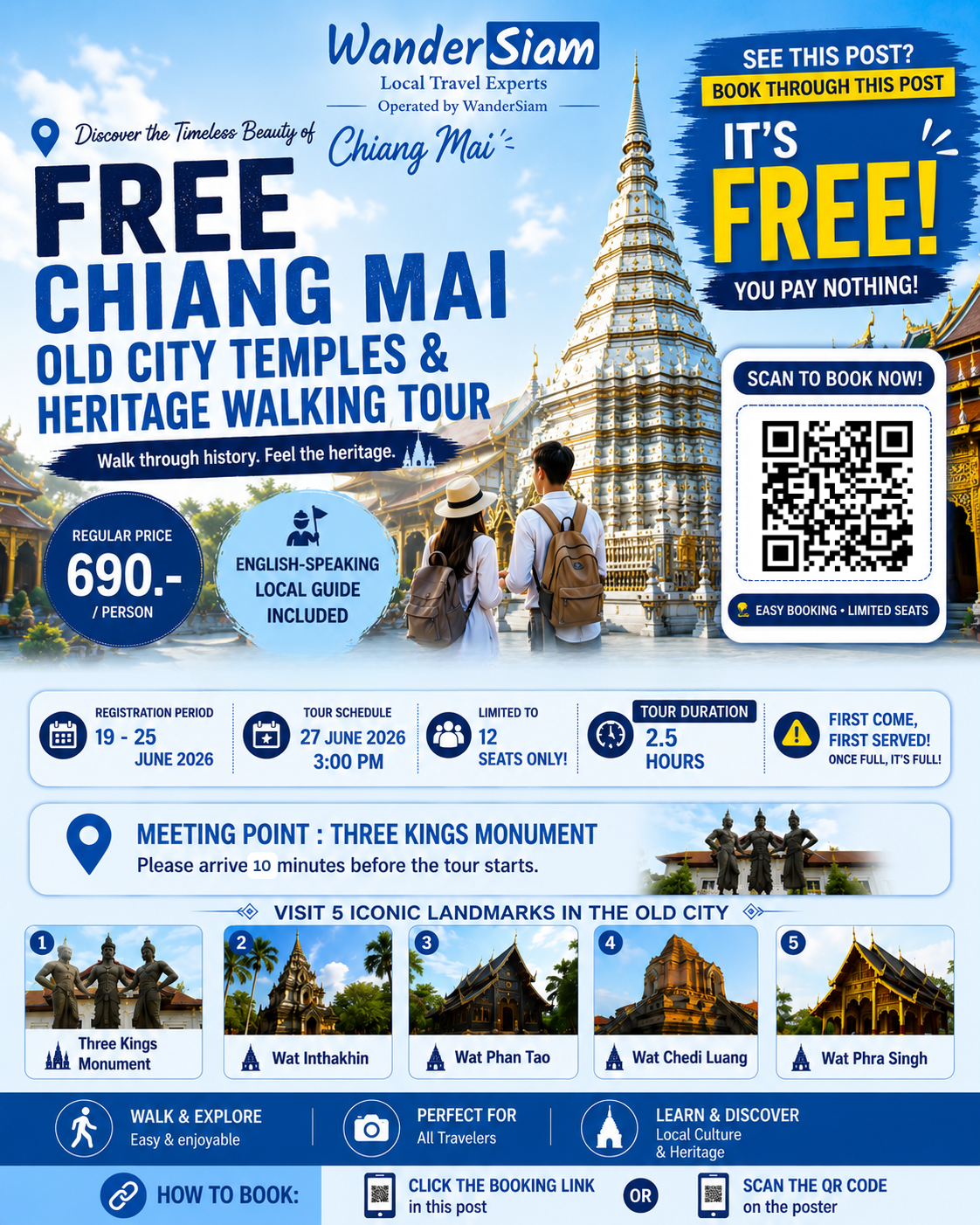 Chiang Mai Old City Temples & Heritage Walking Tour — Free Tour Poster