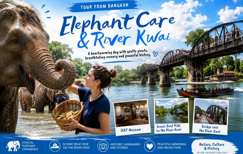 From Bangkok: Elephant Care Experience & River Kwai Day Trip