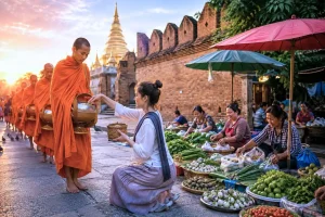 Chiang Mai Sunrise Almsgiving & Local Morning Market Walk