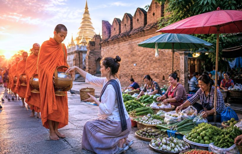 Chiang Mai Sunrise Almsgiving & Local Morning Market Walk
