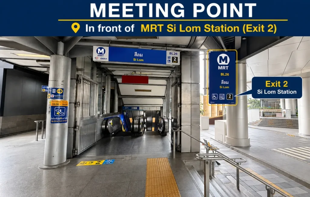 Silom MRT Startion Exit 2 (On the side of Dusit Central Park, opposite Lumpini Park)